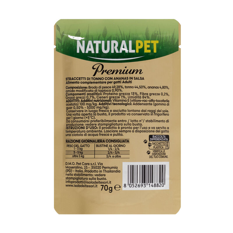 Naturalpet Premium Cat Adult Straccetti di Tonno con Ananas in Salsa 70g