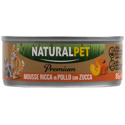 Naturalpet Premium Cat Mousse ricca in Pollo con zucca 85gr
