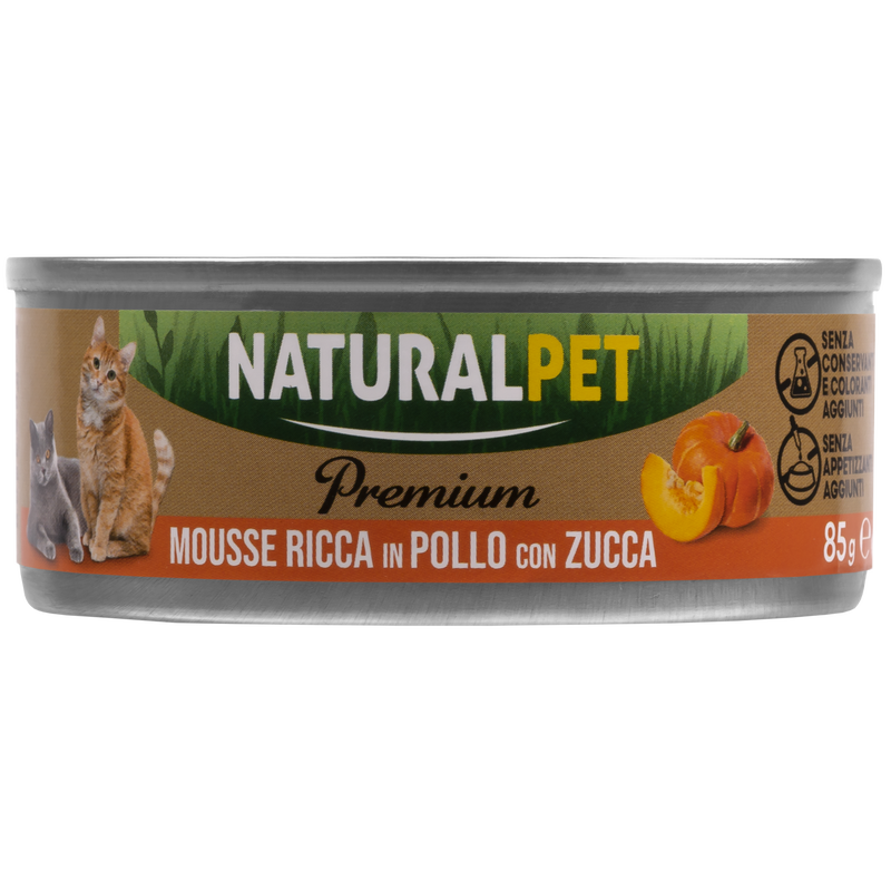 Naturalpet Premium Cat Mousse ricca in Pollo con zucca 85gr