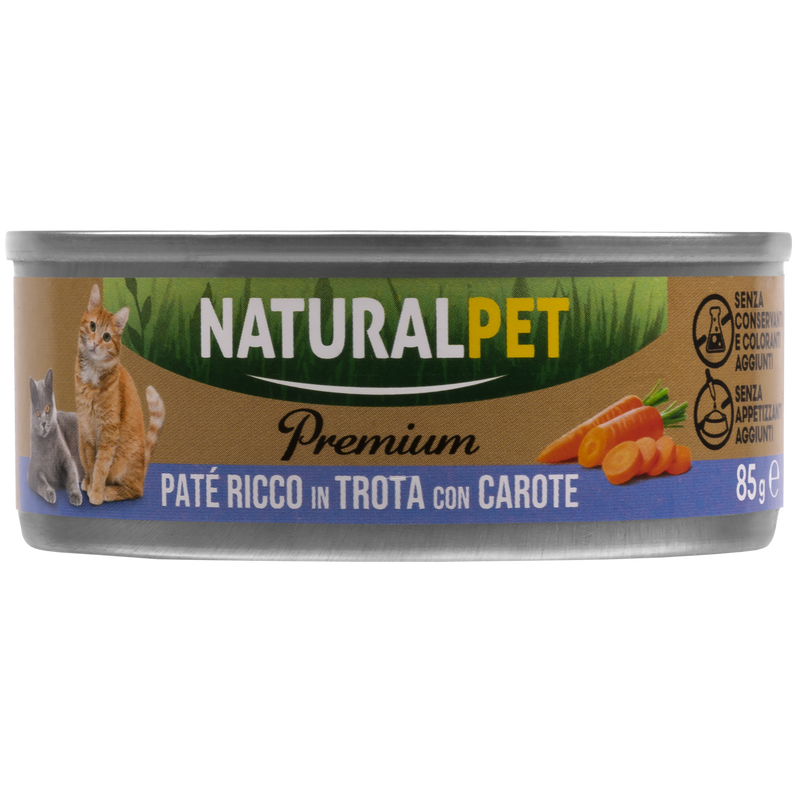 Naturalpet Premium Cat paté ricco in trota con carote 85gr