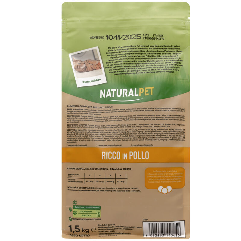 Naturalpet Premium Cat Adult Hairball ricco in Pollo 1,5 kg - Scad. Novembre 25