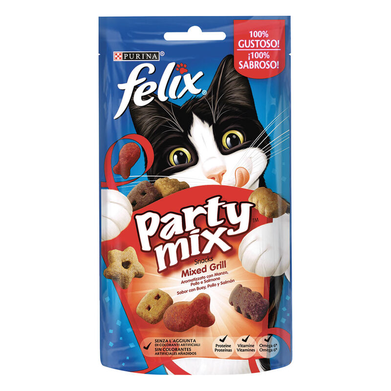 Felix Party Mix Snack per gatti Mixed Grill con Manzo Pollo e Salmone 60 gr