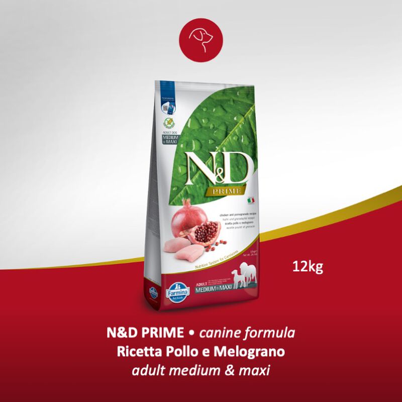 Farmina N&D Prime Dog Adult Medium & Maxi Pollo e Melograno 12 kg