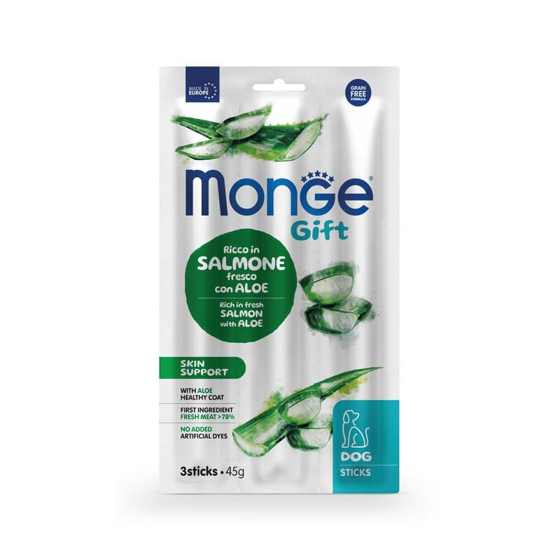 Monge Gift Dog Adult Snack Skin Support Salmone, Aloe vera e Lievito 45 gr