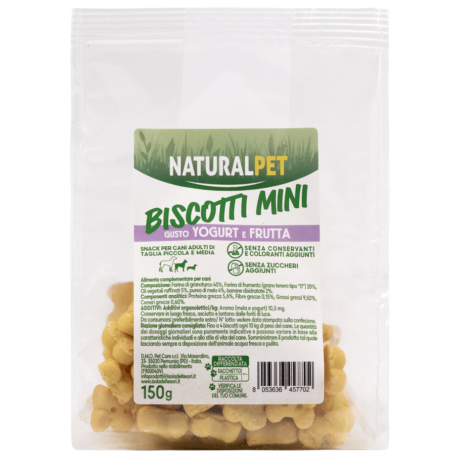 Naturalpet Dog Adult Mini&Medium Snack biscotti gusto yogurt e frutta 150gr