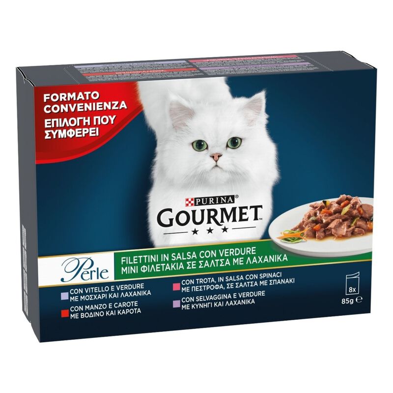 Gourmet Perle Cat Adult Filettini in Salsa con Verdure 8 x 85 gr