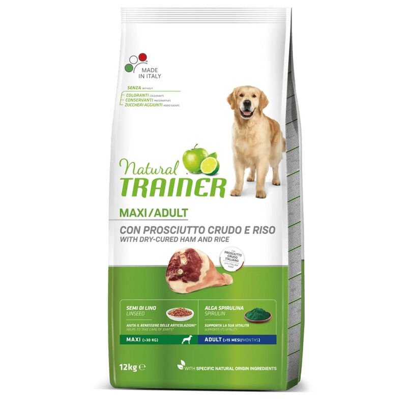 Natural Trainer Dog Adult Maxi con Prosciutto Crudo e Riso 12 kg 
