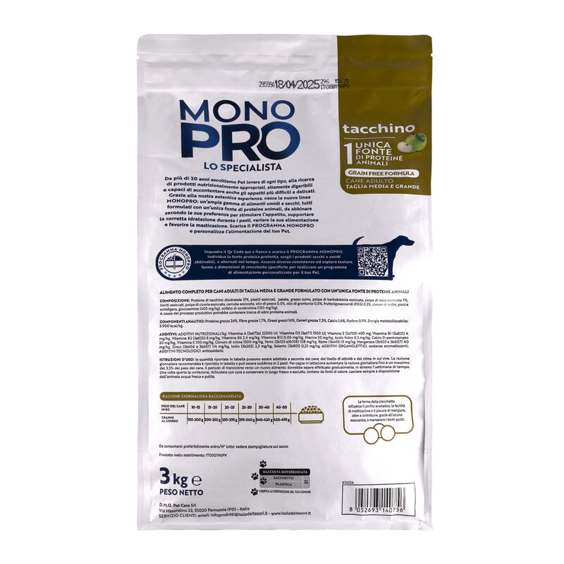 Monopro Dog Adult Medium&Large Grain Free Tacchino 3 kg