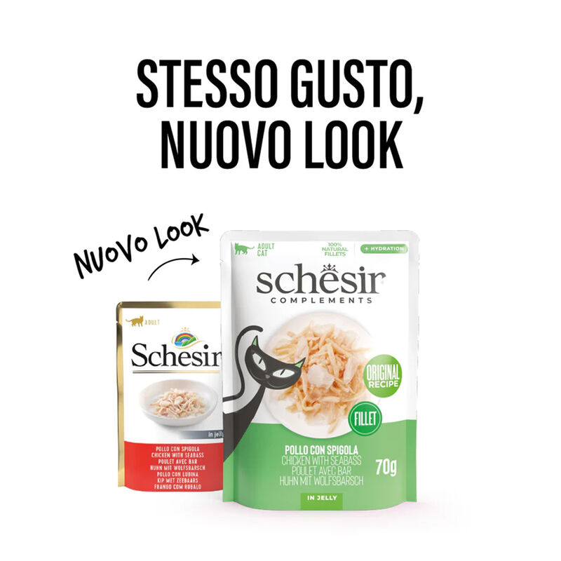 Schesir Cat Filetti di Pollo con Spigola in Gelatina 70g