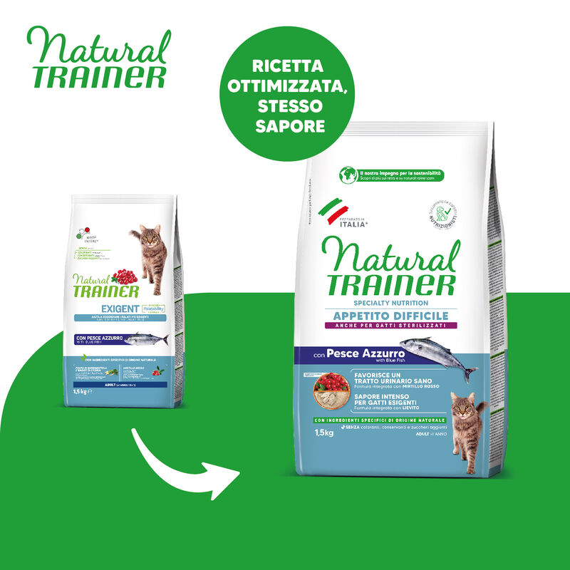 Natural Trainer Cat Adult Exigent con Pesce Azzurro 1,5 kg Natural Trainer Cat Adult Exigent con Pesce Azzurro 1,5 kg