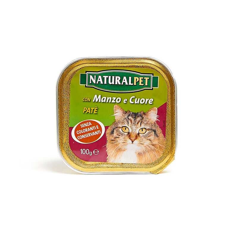 Naturalpet Cat Adult, Paté, con Manzo e Cuore, 100 gr