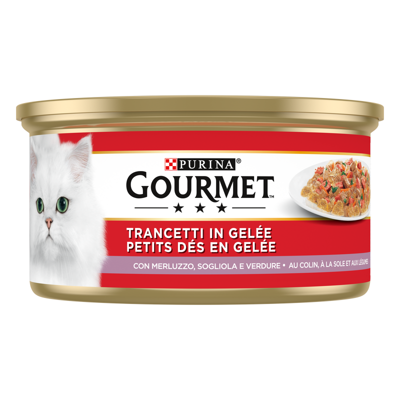Gourmet Rosso Cat Adult Trancetti in Gelée  con Sogliola, Merluzzo e Verdure 195 gr