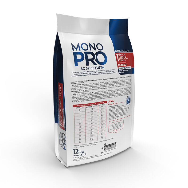 Monopro Hypoallergenic Dog Adult All breeds Manzo 12kg