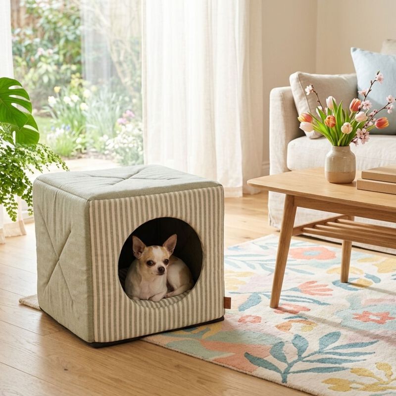 L'Isola dei Tesori Cuccia Cubo Righe Verdi 40x40x40 cm