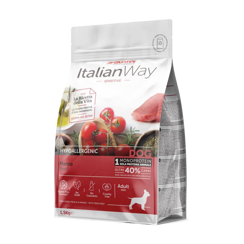 Italianway Hypoallergenic Crocchette per cani adulti Tg Mini con Manzo 1,5 kg