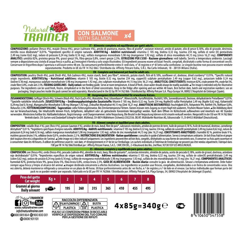 Natural Trainer Cat Adult al Salmone 4 x 85 gr