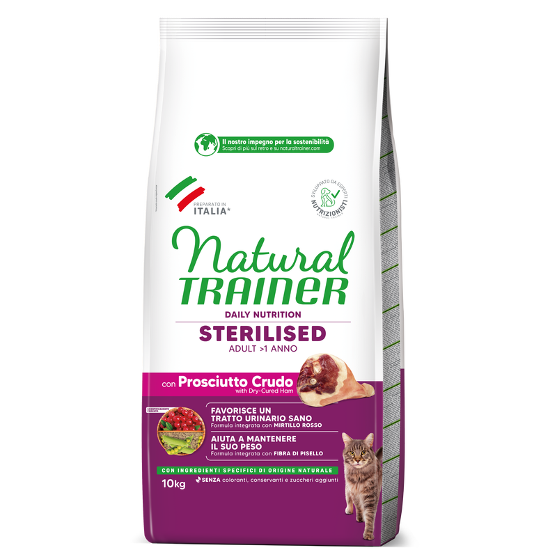 Natural Trainer Cat Adult Sterilised con Prosciutto crudo 10 kg