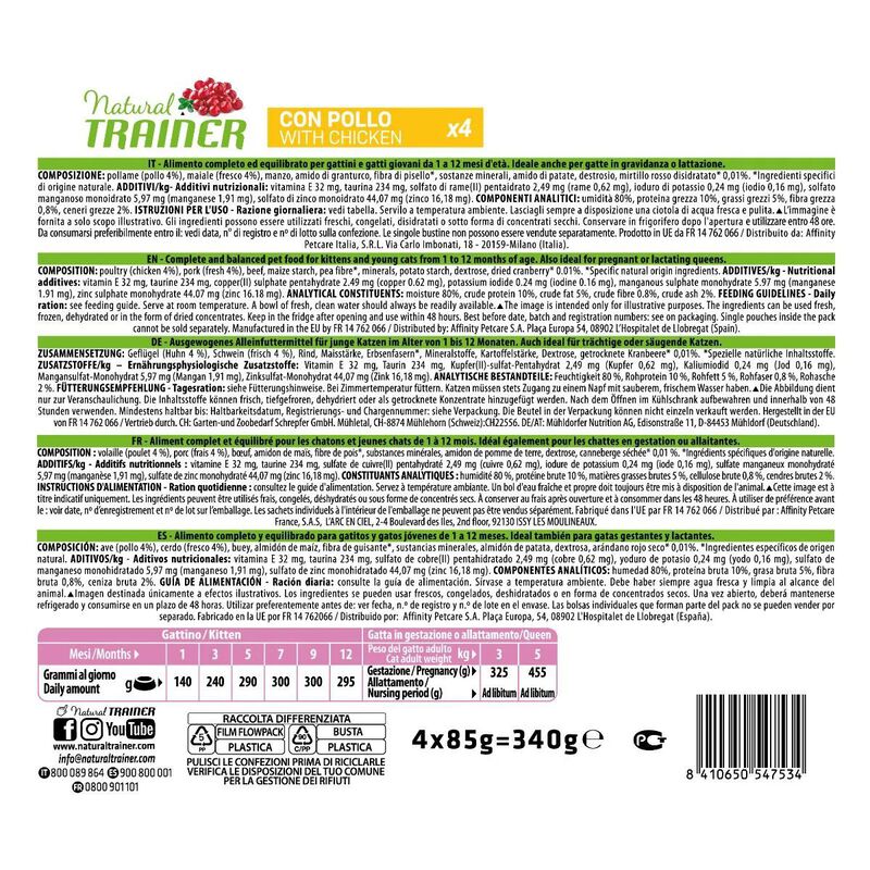 Natural Trainer Cat Kitten and Young al Pollo 4 pz x 85 gr