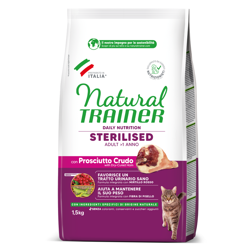 Natural Trainer Cat Adult Sterilised Prosciutto Crudo 1,5 kg