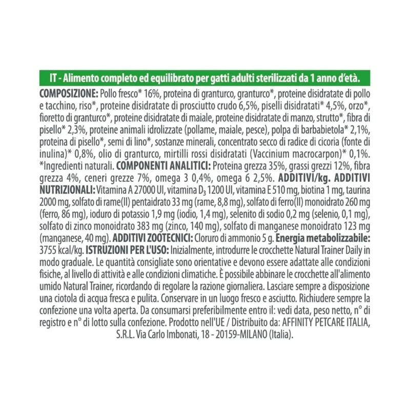 Natural Trainer Cat Adult Sterilised Prosciutto Crudo 3 kg