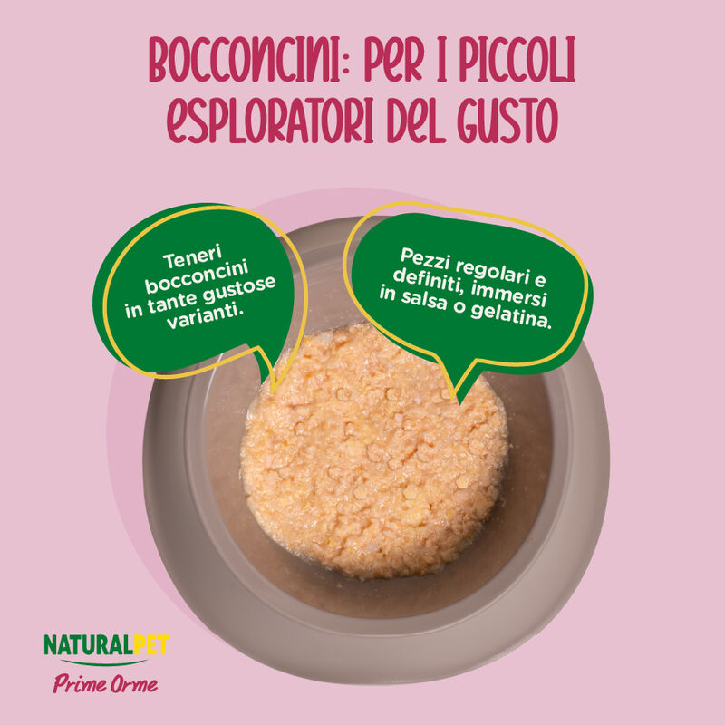 Naturalpet Prime Orme Kitten Bocconcini in gelatina con pollo e tacchino 85gr