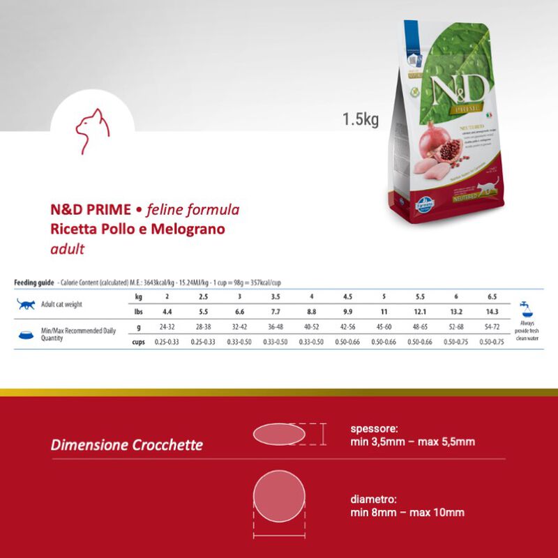 Farmina N&D Prime Cat Neutered Pollo e Melograno 1,5 kg