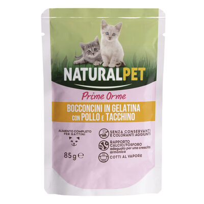 Naturalpet Prime Orme Kitten Bocconcini in gelatina con pollo e tacchino 85gr