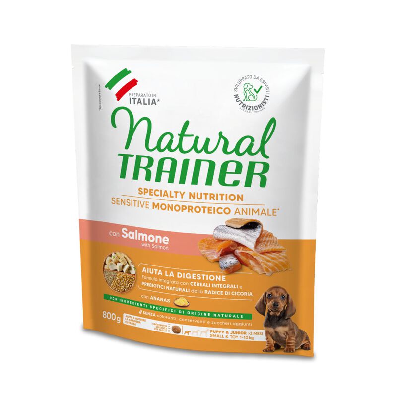 Natural Trainer Sensitive Dog No Gluten Small & Toy Puppy & Junior con Salmone 800 gr