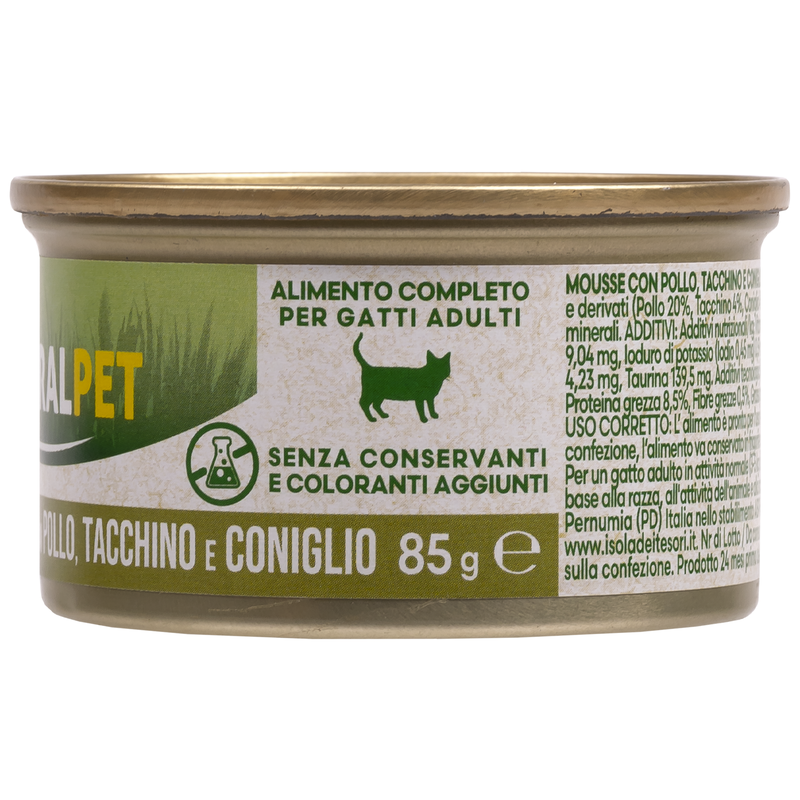 Naturalpet Cat Adult Mousse con Pollo Tacchino e Coniglio 85 gr