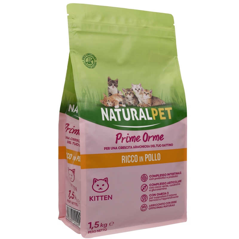 Naturalpet Prime Orme Kitten ricco in Pollo 1,5kg
