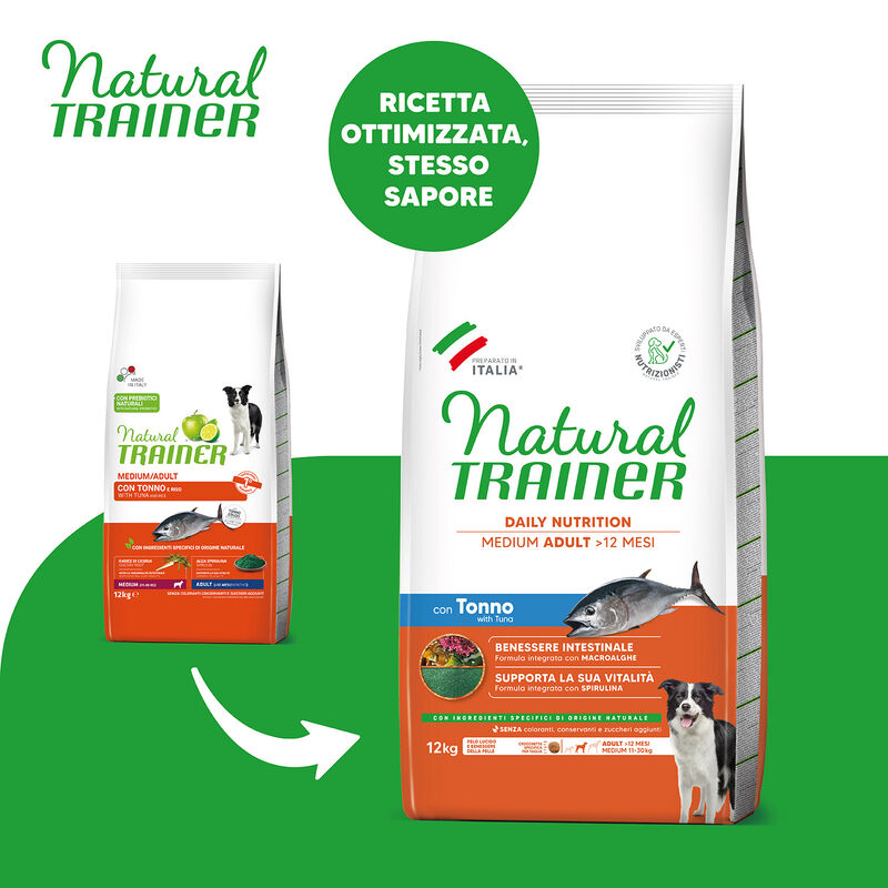 Natural Trainer Dog Medium Adult Tonno e Riso 12 kg