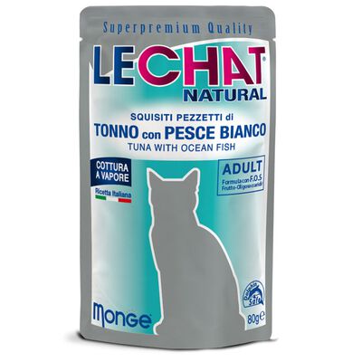 Le Chat Natural gatti adulti pezzetti di Tonno con Pesce Bianco 80 gr