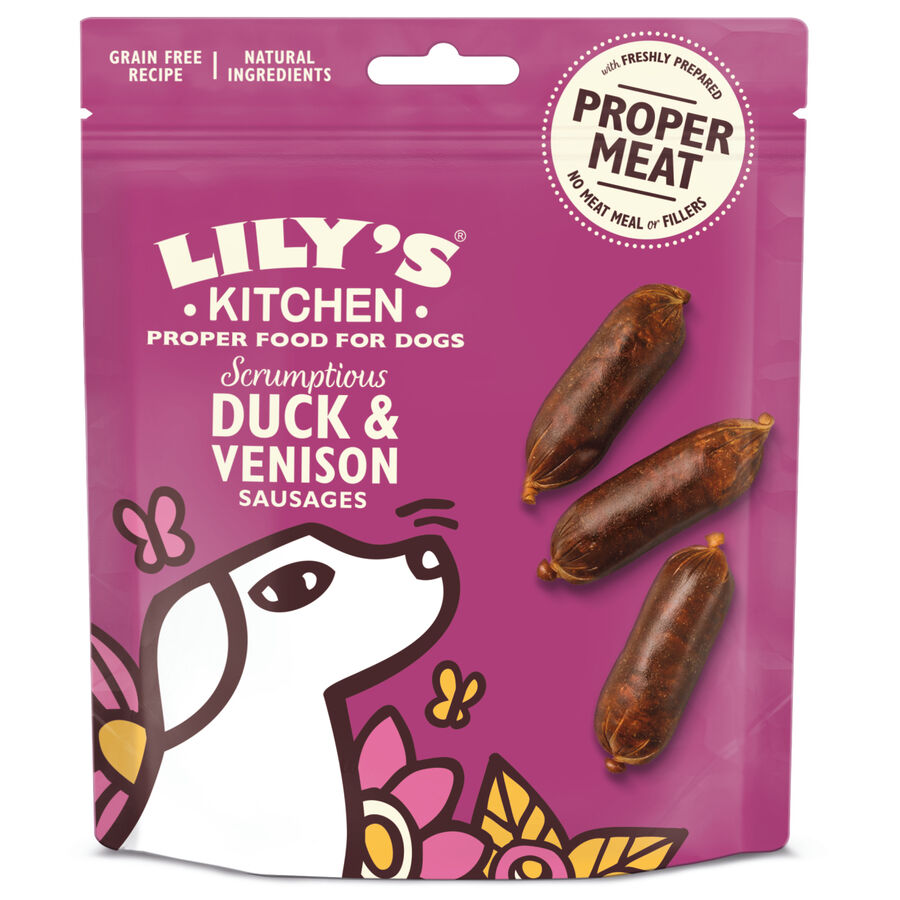 Lily's Kitchen Dog Adult Snack Scrumptious Duck and Venison Sausages, Salsicce di Anatra e Cervo 70 gr