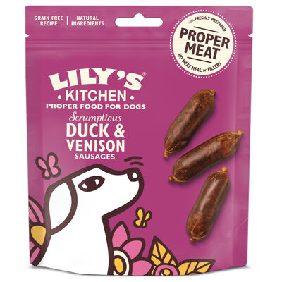 Lily's Kitchen Dog Adult Snack Scrumptious Duck and Venison Sausages, Salsicce di Anatra e Cervo 70 gr