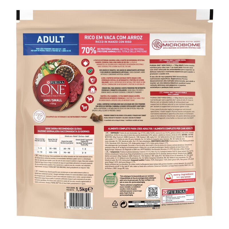 Purina One Dog Mini Adult ricco in Manzo con riso 800gr