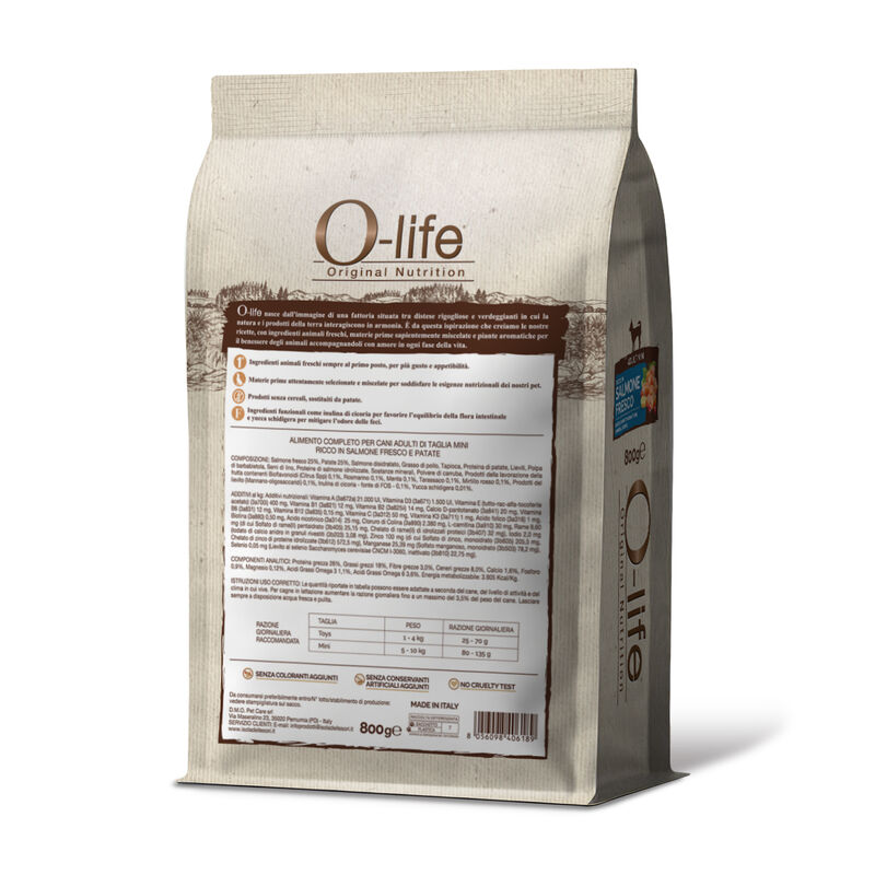 O-life Dog Adult Mini con Salmone Fresco 800 gr