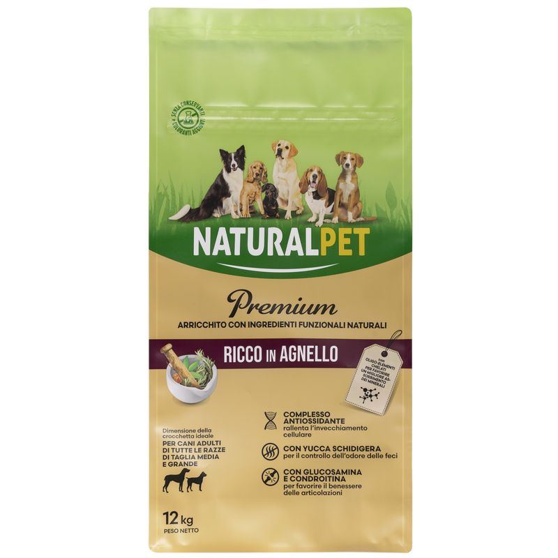 Naturalpet Premium Dog Adult Medium&Large ricco in Agnello 12 kg