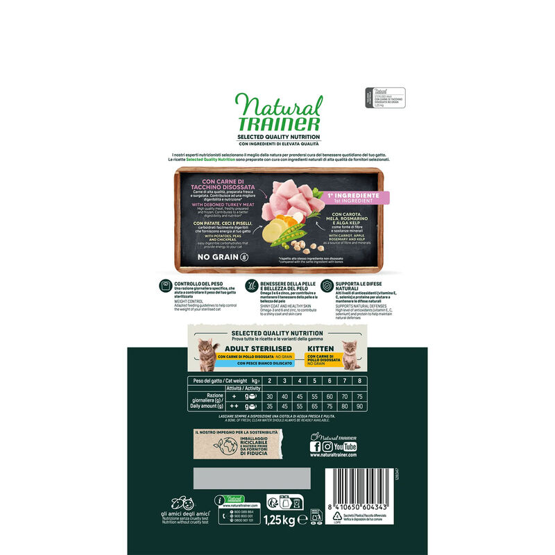 Natural Trainer Selected Quality Nutrition Cat Steril con Tacchino 1.25kg