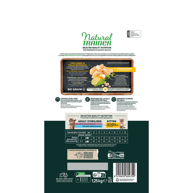 Natural Trainer Selected Quality Nutrition Cat Steril con Pollo 1.25kg
