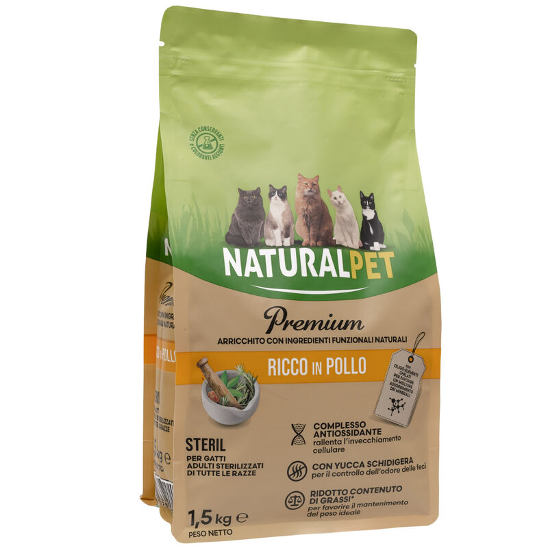Naturalpet Premium Cat Adult Sterilised ricco in Pollo 1,5kg