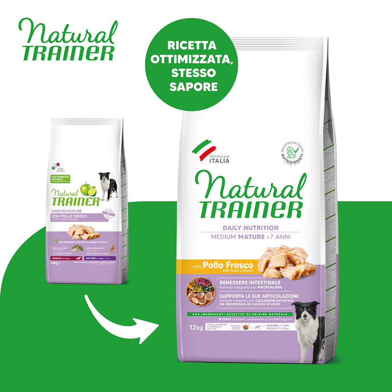 Natural Trainer Dog Medium Maturity (+7) con Pollo  fresco e riso 12 kg