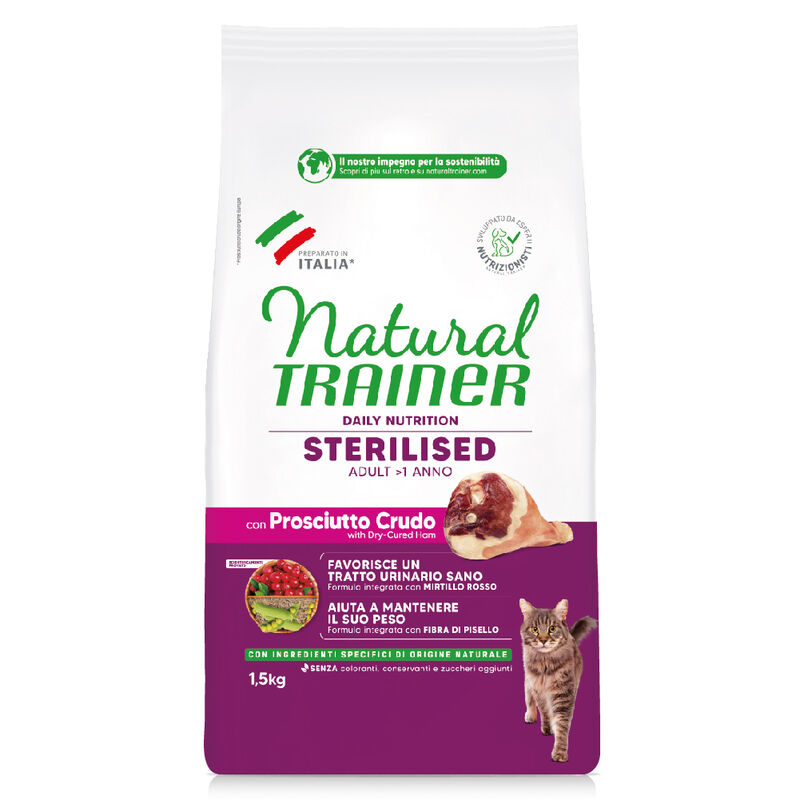 Natural Trainer Cat Adult Sterilised Prosciutto Crudo 1,5 kg