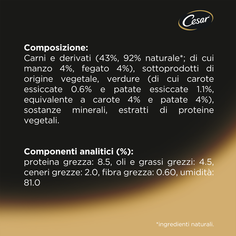 Cesar Dog Adult Scelta dello Chef con Manzo Succulento Patate e Carote 150 gr