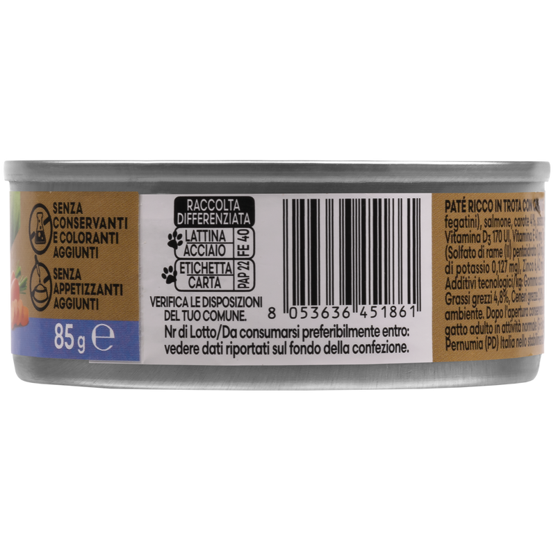 Naturalpet Premium Cat paté ricco in trota con carote 85gr
