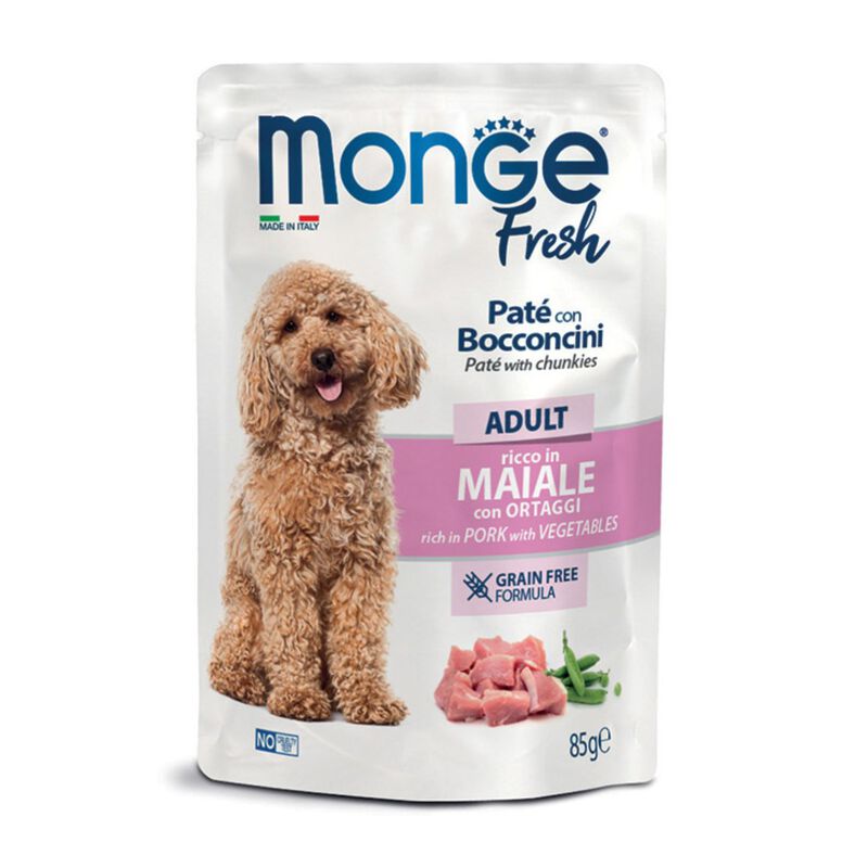Monge Fresh Pat&eacute; con Bocconcini di Maiale con ortaggi per cani adulti 85 gr 