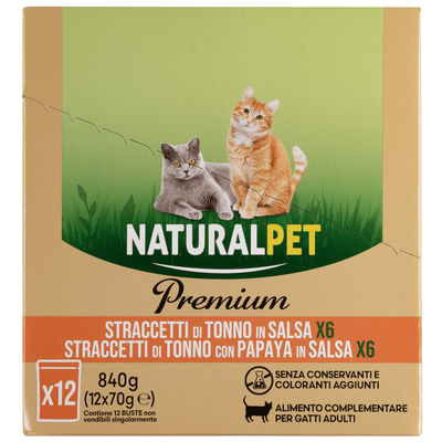 Naturalpet Premium Straccetti di Tonno con Papaya in Salsa e Tonno in Salsa 12x70