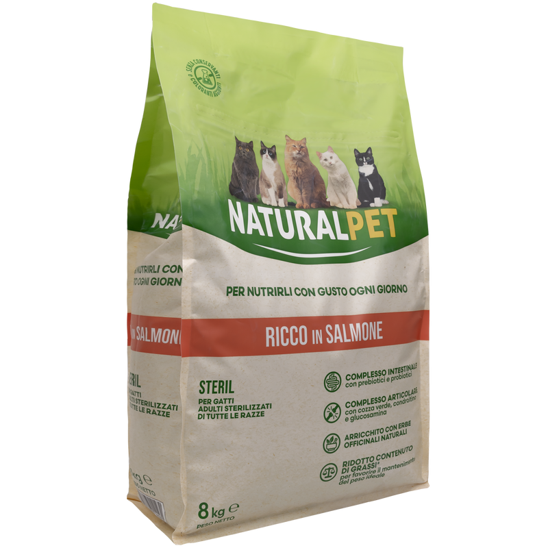 Naturalpet Cat Adult Sterilised ricco in Salmone 8kg