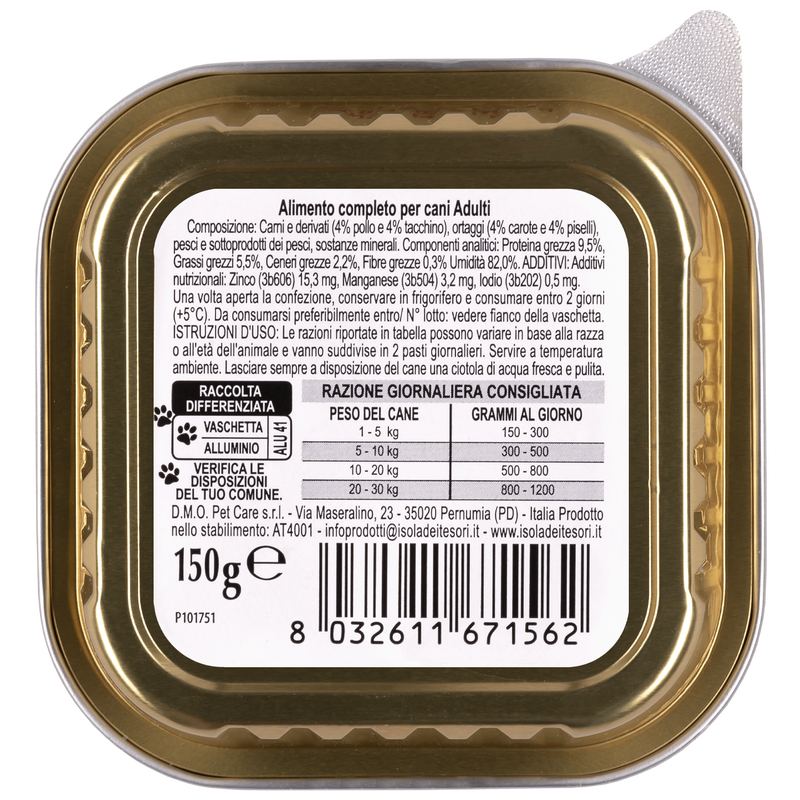 Naturalpet Dog Adulto Paté con Pollo, Tacchino e Verdure 150 gr