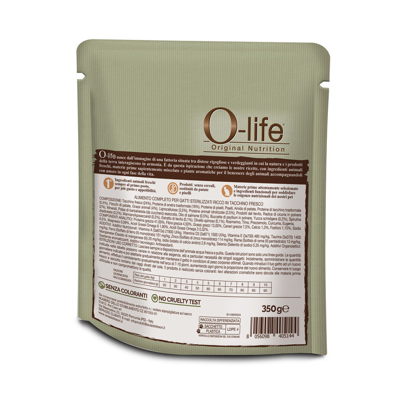 O-life Cat Adult Sterilised con Tacchino 350 gr