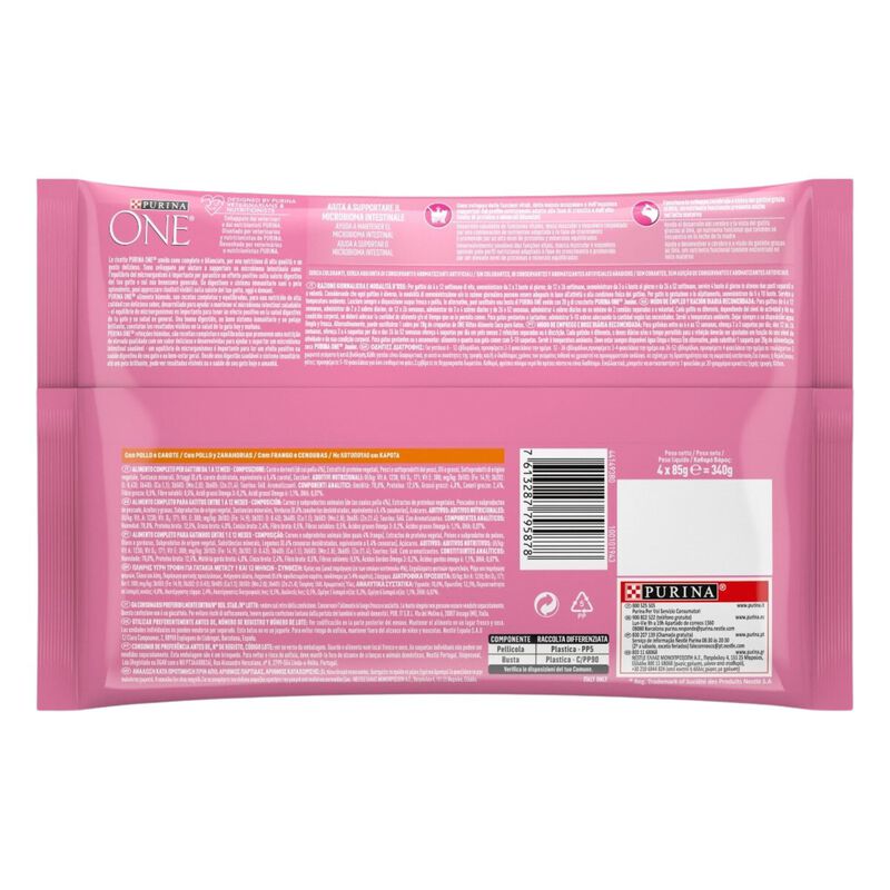 Purina One Kitten con Pollo e Carote 4 pz x 85 gr